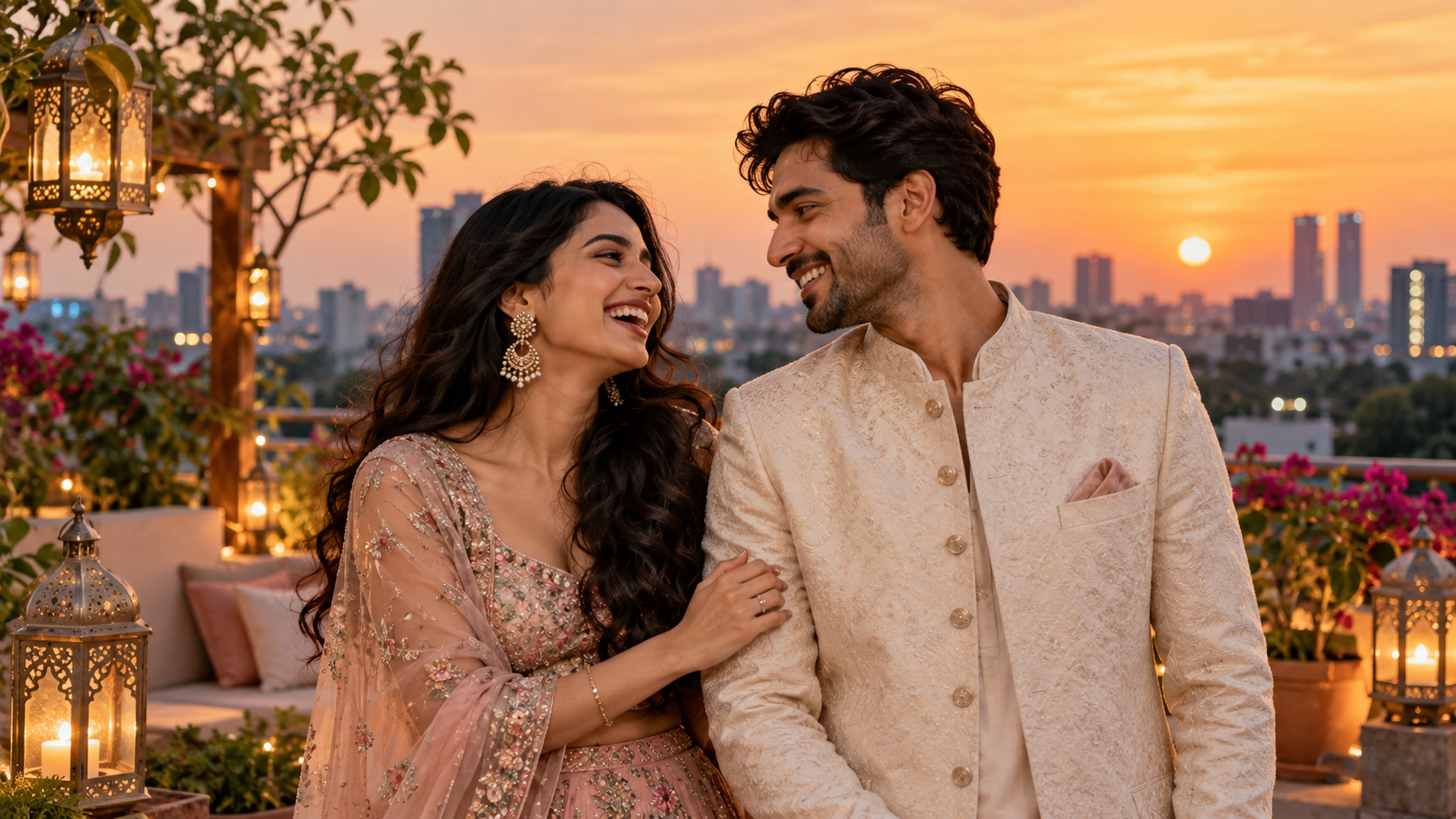Meera and Kunal celebrating their engagement after a long-distance Vivah Partner match
