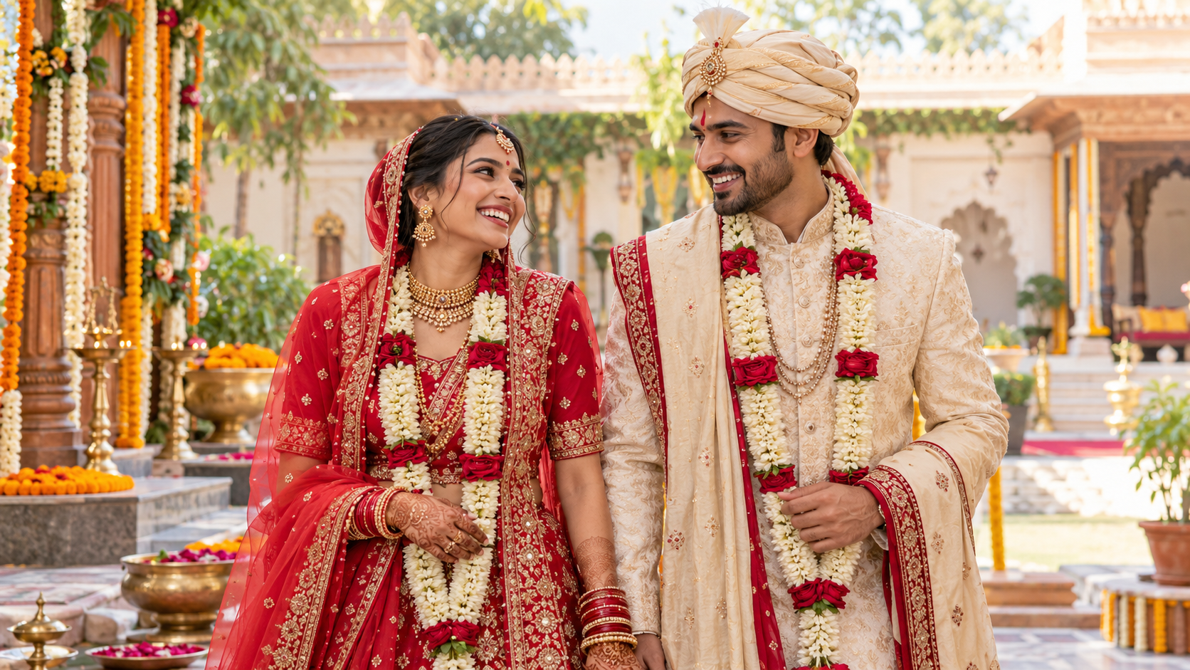 Neha and Vivek celebrating a family-supported match found through Vivah Partner